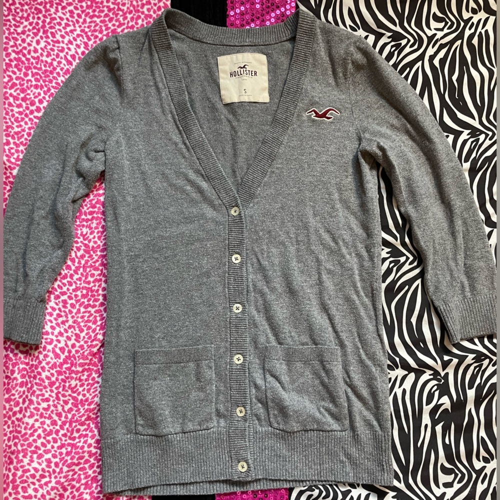 Hollister Gray Cardigan 3/4 sleeve Y2K Fit